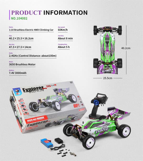 Wltoys 104002 Scala 1:10 2.4G 4WD Auto RC con Motore Alta Potenza Brushless ad Alta velocità 17