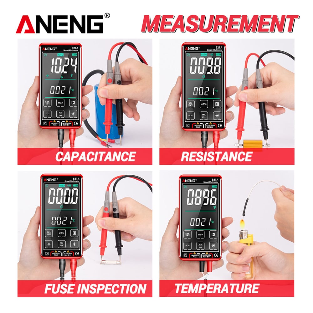 Multimetro ANENG 621A 9999 Cifre Touch a Schermo Intero con Gamma  Automatica Misuratore di Corrente di Tensione CC/CA Ricaricabile USB