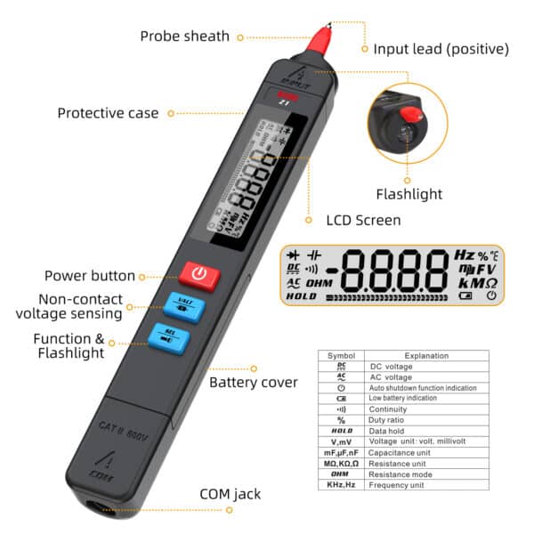 BSIDE Z1 Mini Multimetro Digitale a Penna Smart LCD 2000 Conta Voltmetro Resistenza Tester con Torcia 2