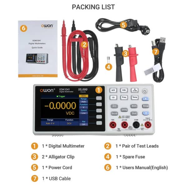 Multimetro da Tavolo Digitale da Banco Owon XDM1041 USB 55000 Conteggi RMS ad Alta Precisione con Schermo 3,7 pollici TFT LCD 10