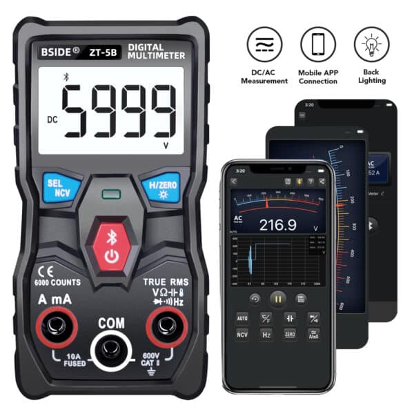 BSIDE ZT-5B Multimetro Digitale Bluetooth Smart T-RMS Voltmetro Amperometro Auto Range Tester NCV 3