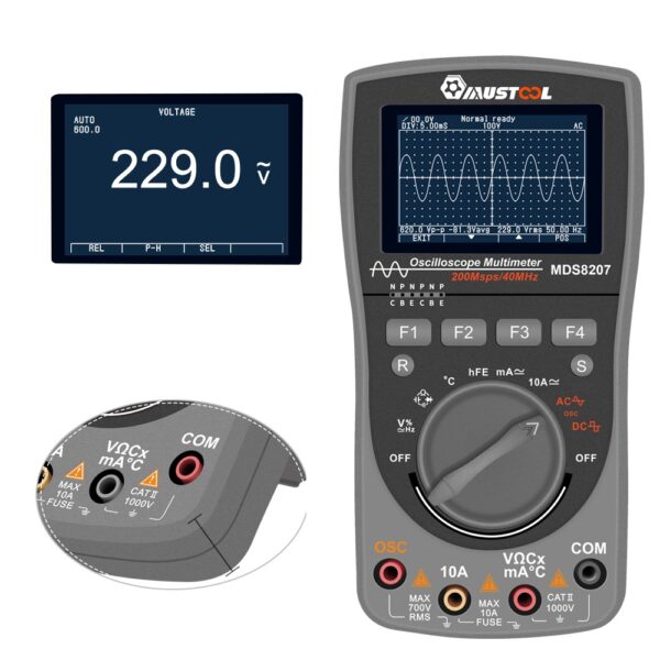 Multimetro MUSTOOL MDS8207 con archiviazione intelligente 2 in 1 Digitale 40MHz 200Msps/S Oscilloscopio AUTO, OSC 6000 conteggi, RMS DMM AC/DC Tester di tensione corrente 4