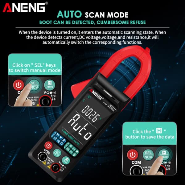 ANENG ST211 Pinza Amperometrica Multimetro 6000 conteggi True RMS con integrazione automatica manuale intelligente 3