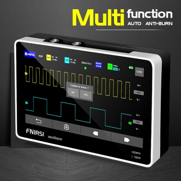 FNIRSI 1013D Oscilloscopio, Digitale Portatile 7 Pollici Touchscreen 2 canali larghezza di banda 100MHz frequenza di campionamento 1GSa/s 4