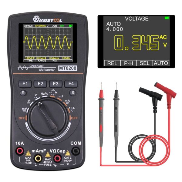 MUSTOOL MT8208 Multimetro Digitale con Oscilloscopio 2 in 1, Schermo a Colori da 2,4 pollici, Larghezza di banda da 1MHz, Frequenza di Campionamento 2,5Msps 1