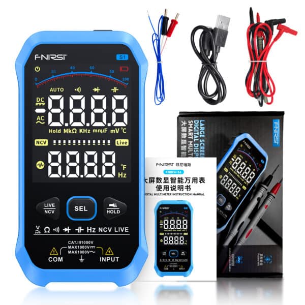 FNIRSI S1 Multimetro Digitale 9999 Conteggi AC/DC NCV Hertz Tester con Termocoppia 6