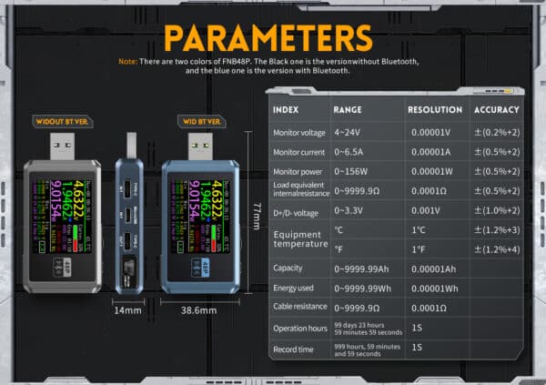 FNIRSI FNB48P Multimetro Amperometro Voltmetro per Dispositivi USB Tester USB-C con Bluetooth 20