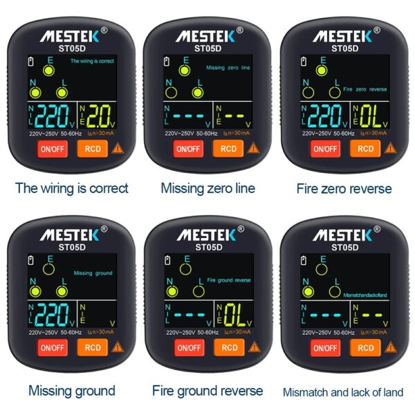 MESTEK ST05D Multimetro Tester per Presa di Corrente 7