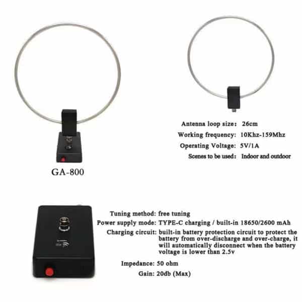 Antenna per la Ricezione Loop GA800 10KHz - 159MHz Antenna Attiva per SDR 3