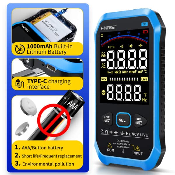 FNIRSI S1 Multimetro Digitale 9999 Conteggi AC/DC NCV Hertz Tester con Termocoppia 8