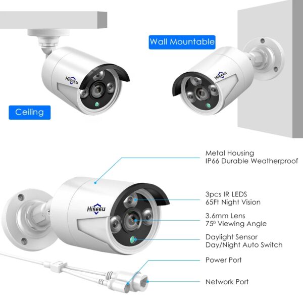 Hiseeu HB612 Videocamera Visione Notturna 1080P POE 2.0MP IP Fotocamera ONVIF P2P IP66 Impermeabile Esterna IR CUT 5