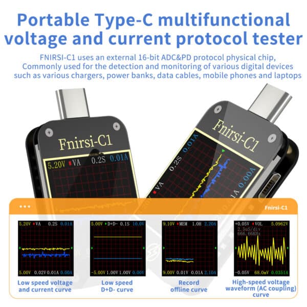 FNIRSI-C1 USB Tester USB-C Voltmetro Amperometro Test di Ricarica Misuratore 4