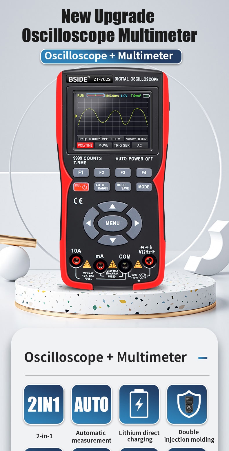 Oscilloscopio portatile, multimetro digitale a 9999 conteggi, test di  tensione/corrente CC/CA