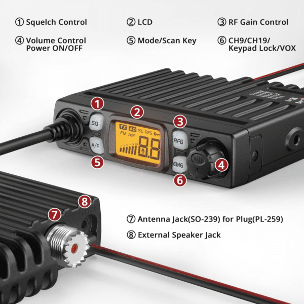 Radioddity CB-27 Pro Mini Radio CB 40 Canali 4W Veicolare