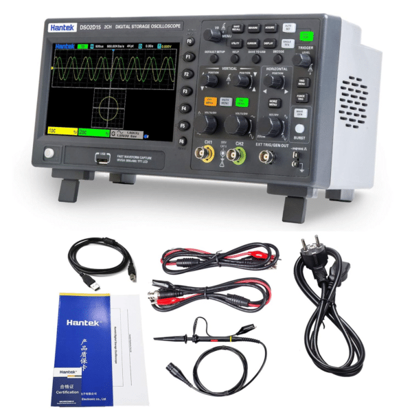 Hantek DSO2D15 Oscilloscopio Digitale da Tavolo 2CH + AFG, 150MHz, 1GSa/s, con Generatore di Segnali