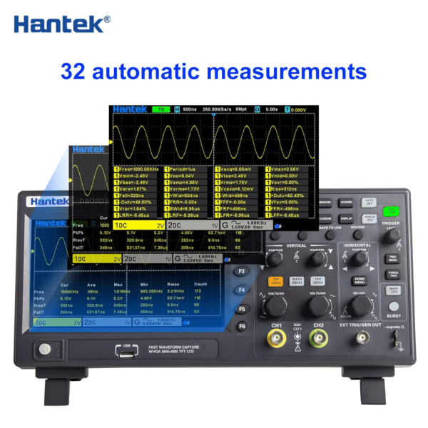 Hantek DSO2D10 Oscilloscopio Digitale 2CH+1CH Frequenza di Campionamento 1GS/s Larghezza di Banda 100MHz con Sorgente di Segnale (AWG)