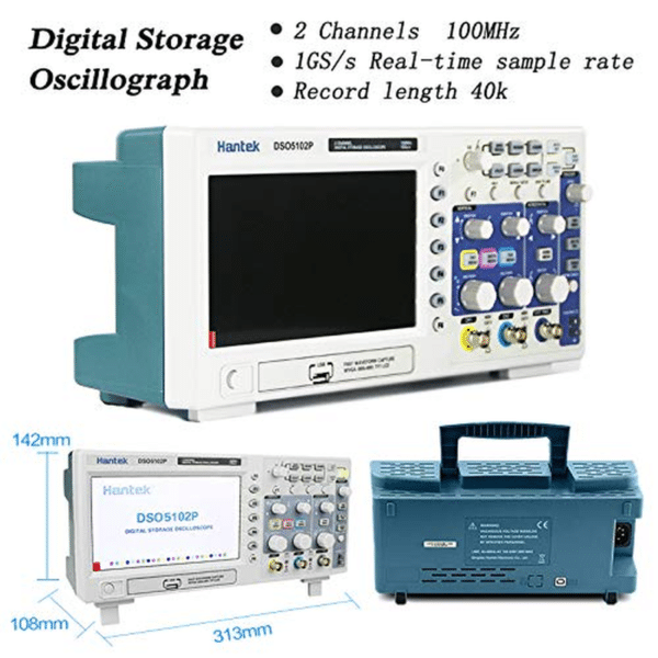 Hantek DSO5102P Oscilloscopio con Memoria Digitale USB a 2 canali 100MHz campionamento in tempo reale 1GSa/s