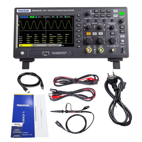 Hantek DSO2D10 Oscilloscopio Digitale 2CH+1CH Frequenza di Campionamento 1GS/s Larghezza di Banda 100MHz con Sorgente di Segnale (AWG)