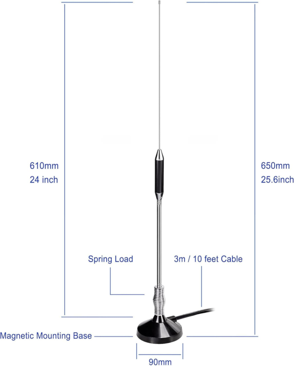 Antenna Veicolare CB con Base Magnetica PL259 e Adattatore BNC